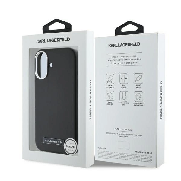 Karl Lagerfeld FW Metal Plate MagSafe iPhone 16 Case - Blackeng