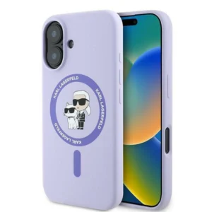 Karl Lagerfeld Silicone Karl&Choupette Ring MagSafe iPhone 16 Case - Purpleeng