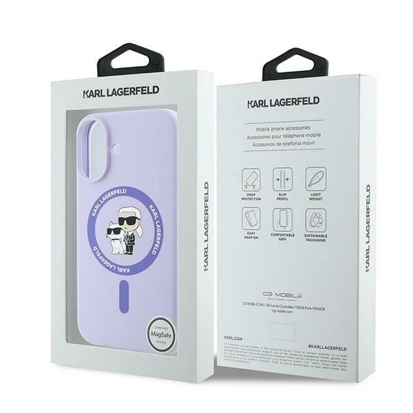 Karl Lagerfeld Silicone Karl&Choupette Ring MagSafe iPhone 16 Case - Purpleeng