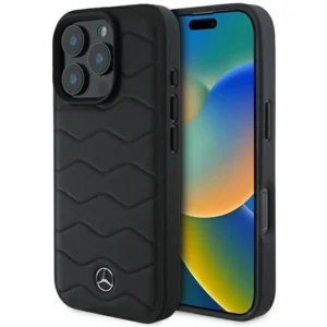 Mercedes MB Waves Leather iPhone 16 Pro Case - Blackeng