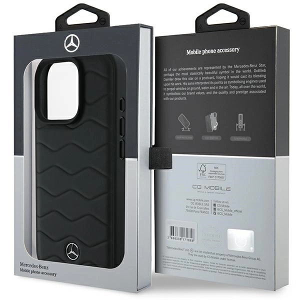 Mercedes MB Waves Leather iPhone 16 Pro Case - Blackeng