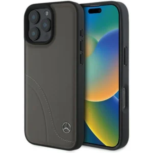 Mercedes MB Curved Stitches Leather iPhone 16 Pro Max Case - Browneng
