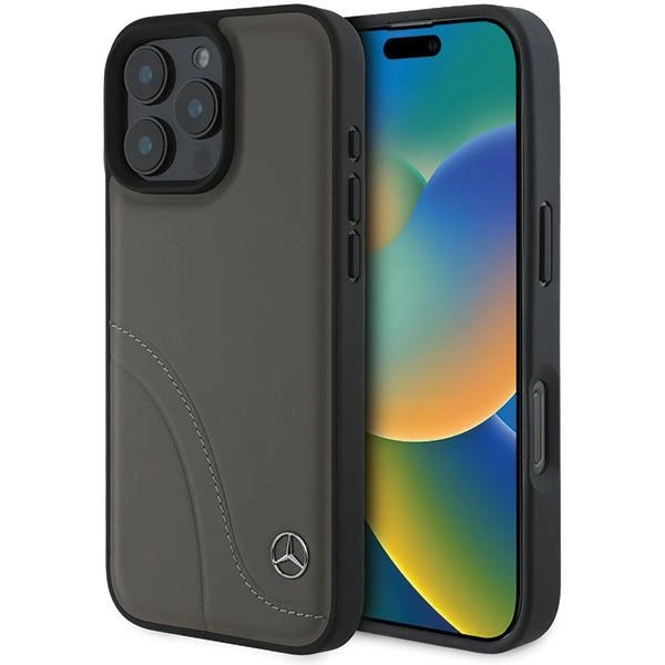 Mercedes MB Curved Stitches Leather iPhone 16 Pro Max Case - Browneng