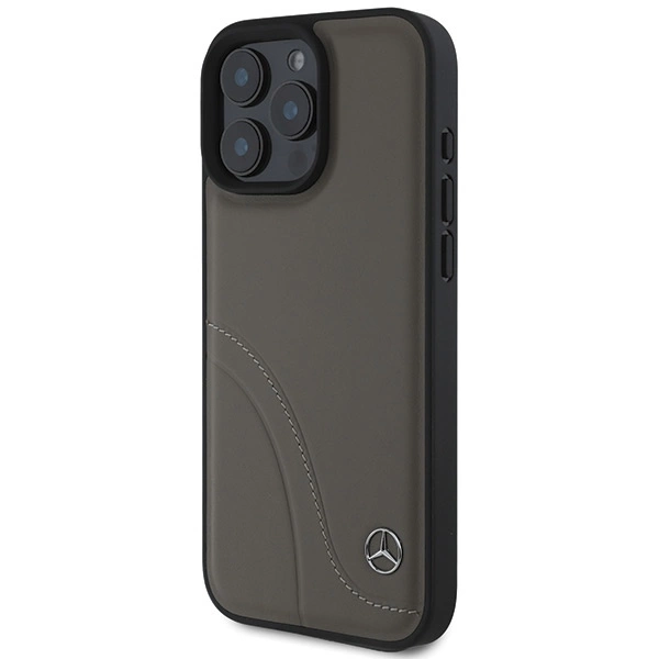 Mercedes MB Curved Stitches Leather iPhone 16 Pro Max Case - Browneng