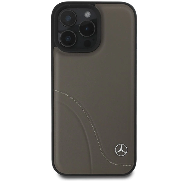 Mercedes MB Curved Stitches Leather iPhone 16 Pro Max Case - Browneng