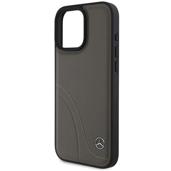 Mercedes MB Curved Stitches Leather iPhone 16 Pro Max Case - Browneng