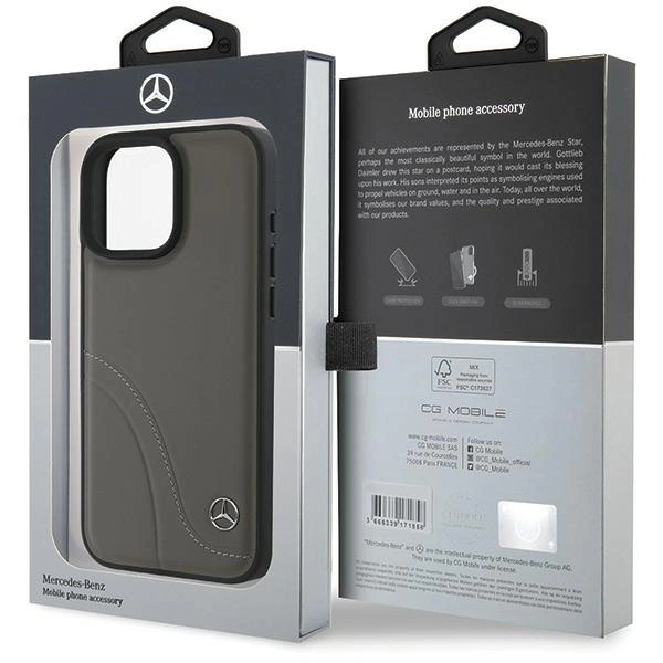 Mercedes MB Curved Stitches Leather iPhone 16 Pro Max Case - Browneng