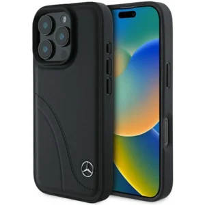 Mercedes MB Curved Stitches Leather iPhone 16 Pro Max Case - Blackeng