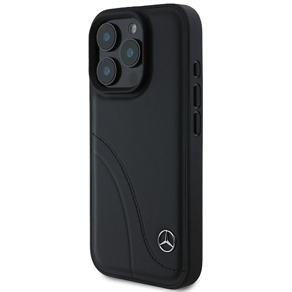 Mercedes MB Curved Stitches Leather iPhone 16 Pro Max Case - Blackeng