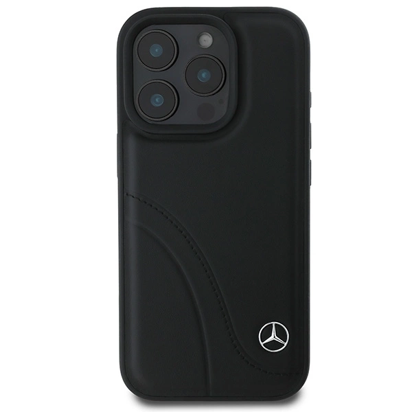 Mercedes MB Curved Stitches Leather iPhone 16 Pro Max Case - Blackeng