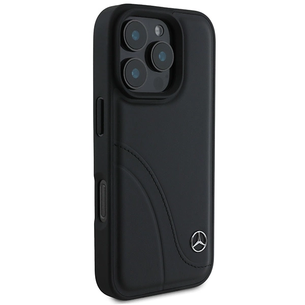 Mercedes MB Curved Stitches Leather iPhone 16 Pro Max Case - Blackeng