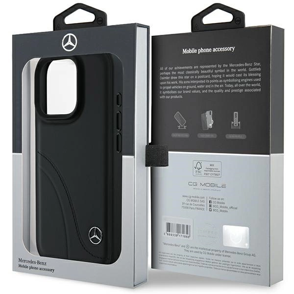 Mercedes MB Curved Stitches Leather iPhone 16 Pro Max Case - Blackeng