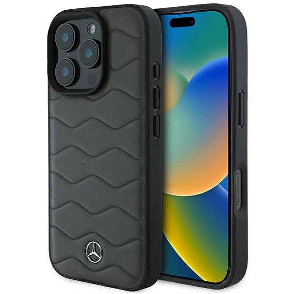 Mercedes MB Waves Leather iPhone 16 Pro Max Case - Grayeng
