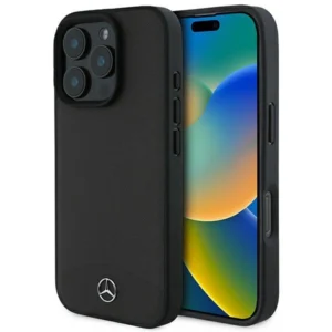 Mercedes Textured And Plain Leather MagSafe case for iPhone 16 Pro - blackeng