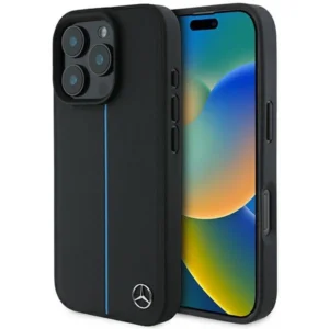 Mercedes MB Blue Line Leather MagSafe iPhone 16 Pro Case - Blackeng