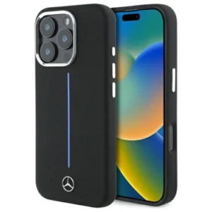 Mercedes Silicone Blue Stripe MagSafe iPhone 16 Pro Case - Blackeng