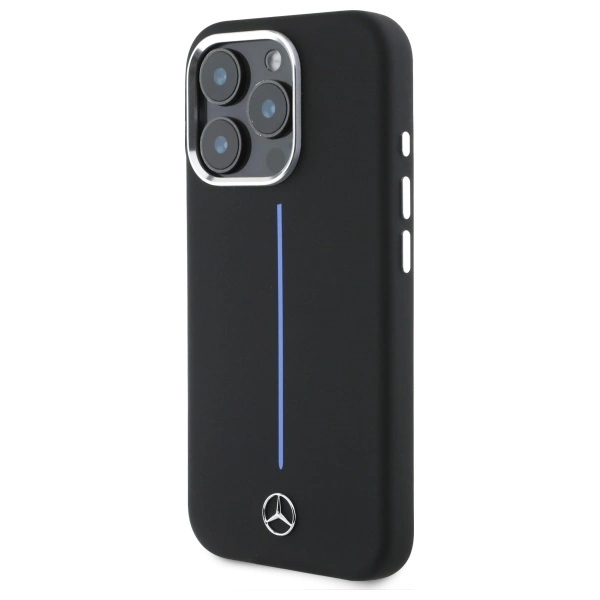 Mercedes Silicone Blue Stripe MagSafe iPhone 16 Pro Case - Blackeng