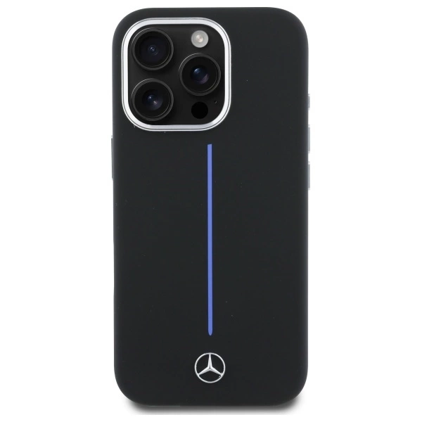 Mercedes Silicone Blue Stripe MagSafe iPhone 16 Pro Case - Blackeng