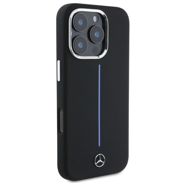 Mercedes Silicone Blue Stripe MagSafe iPhone 16 Pro Case - Blackeng