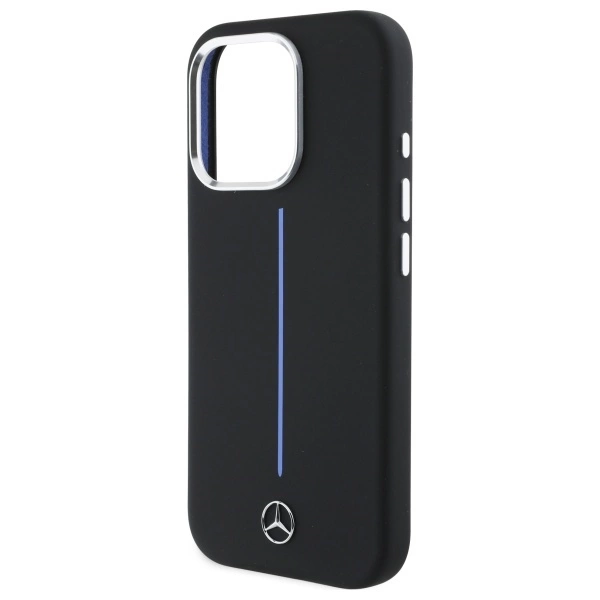 Mercedes Silicone Blue Stripe MagSafe iPhone 16 Pro Case - Blackeng