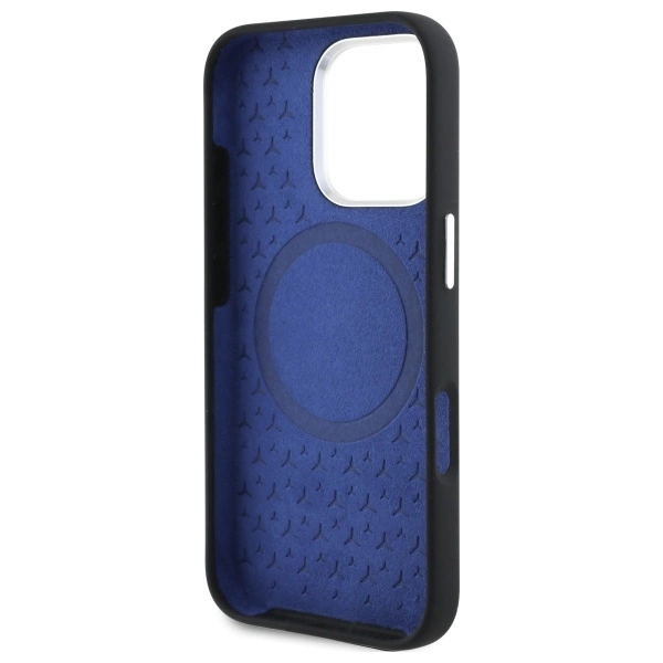 Mercedes Silicone Blue Stripe MagSafe iPhone 16 Pro Case - Blackeng