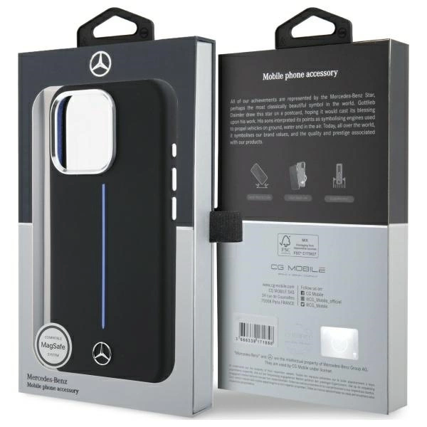 Mercedes Silicone Blue Stripe MagSafe iPhone 16 Pro Case - Blackeng
