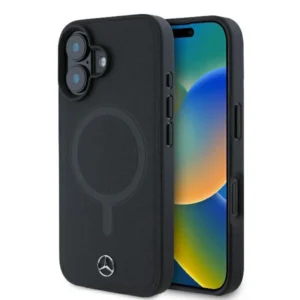 Mercedes Smooth Leather MagSafe iPhone 16 Plus Case - Blackeng