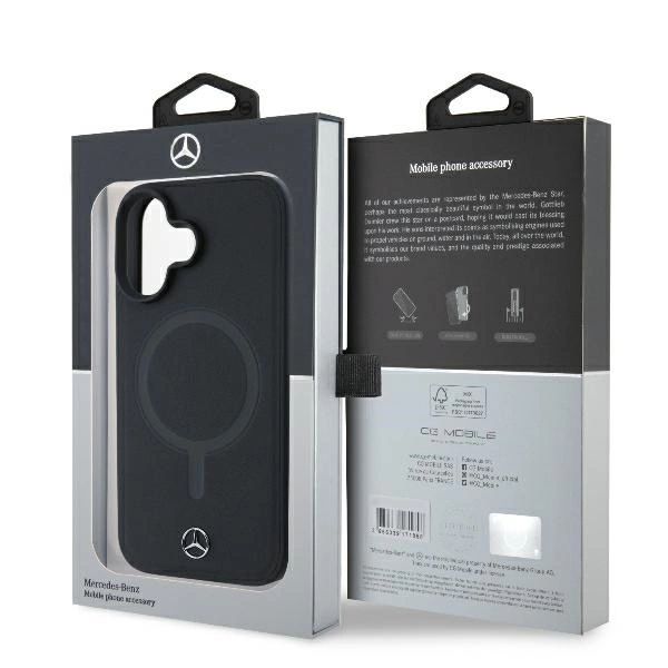 Mercedes Smooth Leather MagSafe iPhone 16 Plus Case - Blackeng