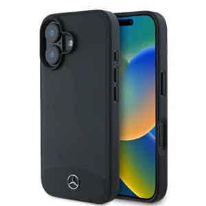 Mercedes Textured And Plain Leather MagSafe case for iPhone 16 - blackeng