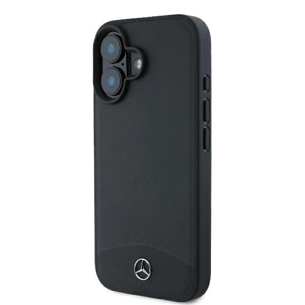 Mercedes Textured And Plain Leather MagSafe case for iPhone 16 - blackeng