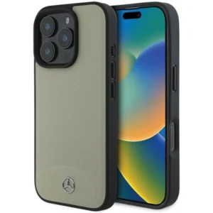 Mercedes MB Textured and Plain Leather MagSafe case for iPhone 16 Pro Max - beigeeng