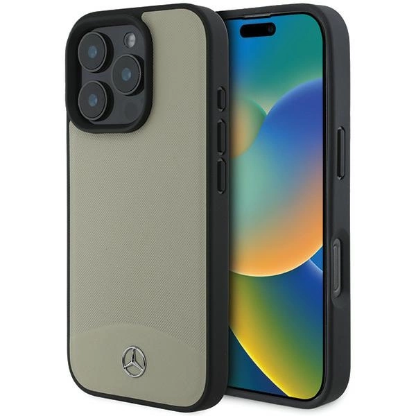 Mercedes MB Textured and Plain Leather MagSafe case for iPhone 16 Pro Max - beigeeng