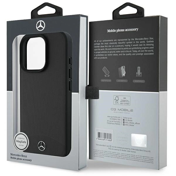 Mercedes Textured And Plain Leather MagSafe case for iPhone 16 Pro Max - blackeng