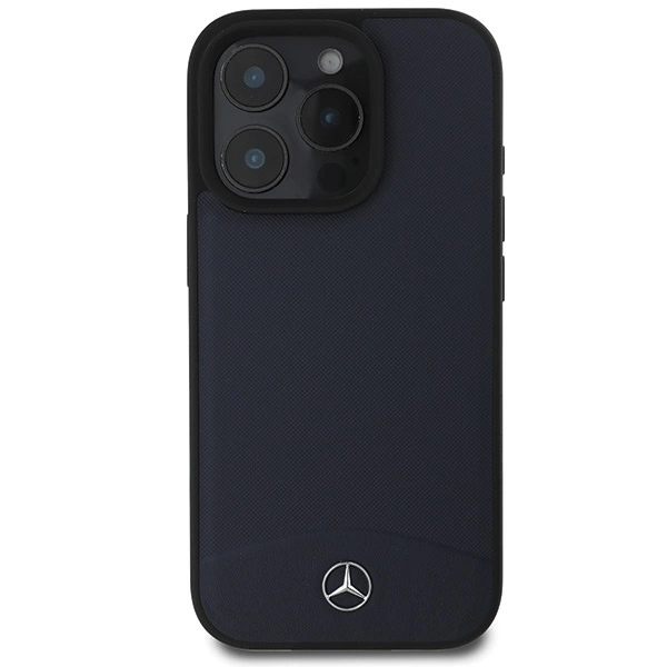 Mercedes Textured And Plain Leather MagSafe Case for iPhone 16 Pro Max - Navy Blueeng