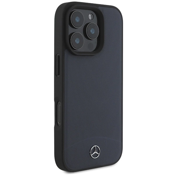 Mercedes Textured And Plain Leather MagSafe Case for iPhone 16 Pro Max - Navy Blueeng