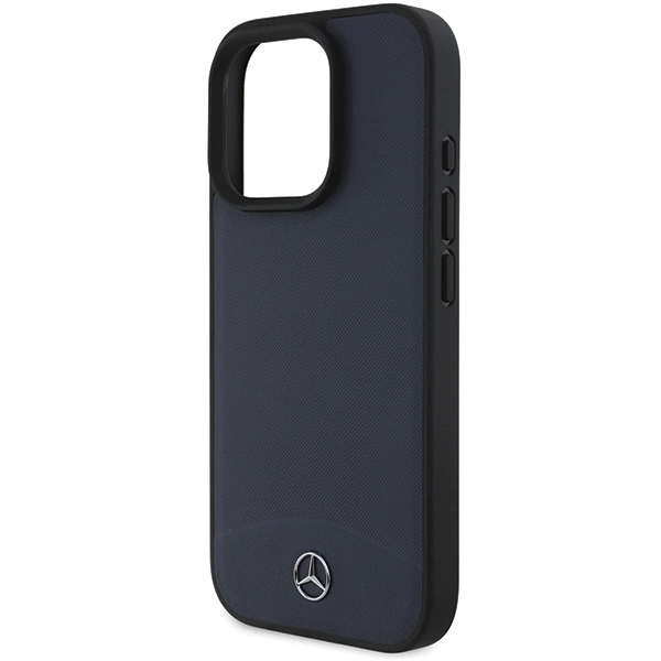 Mercedes Textured And Plain Leather MagSafe Case for iPhone 16 Pro Max - Navy Blueeng