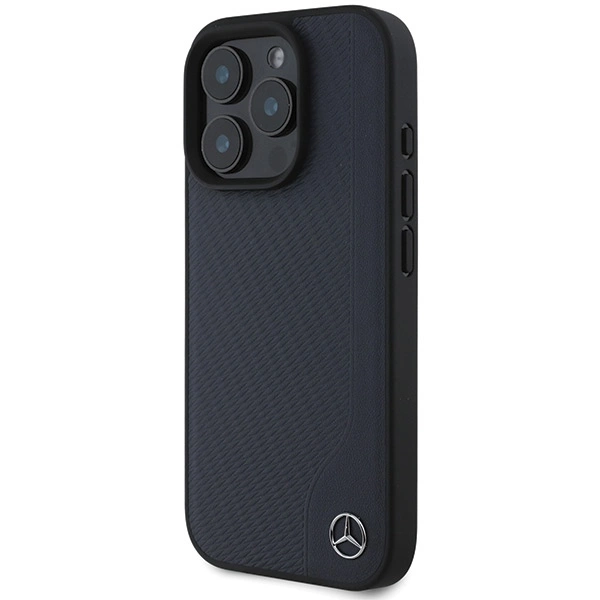 Mercedes MB Wood Imitation Leather MagSafe Case for iPhone 16 Pro Max - Navy Blueeng