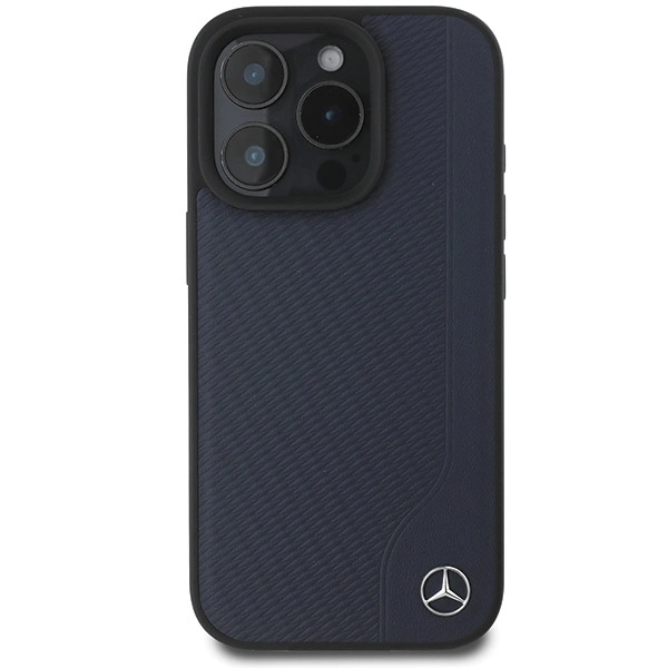 Mercedes MB Wood Imitation Leather MagSafe Case for iPhone 16 Pro Max - Navy Blueeng