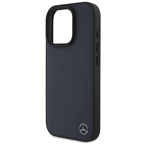 Mercedes MB Wood Imitation Leather MagSafe Case for iPhone 16 Pro Max - Navy Blueeng