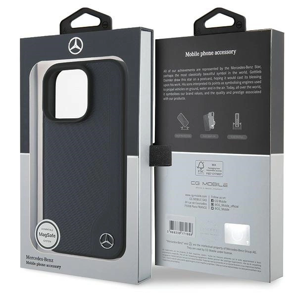 Mercedes MB Wood Imitation Leather MagSafe Case for iPhone 16 Pro Max - Navy Blueeng