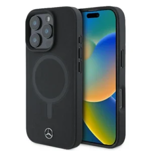 Mercedes Smooth Leather MagSafe iPhone 16 Pro Max Case - Blackeng