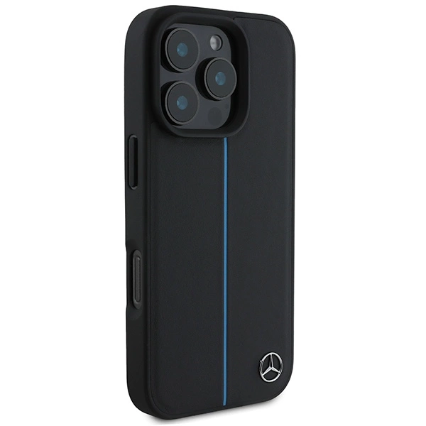 Mercedes MB Blue Line Leather MagSafe Case for iPhone 16 Pro Max - Blackeng