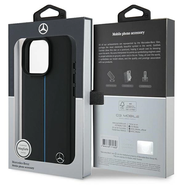Mercedes MB Blue Line Leather MagSafe Case for iPhone 16 Pro Max - Blackeng