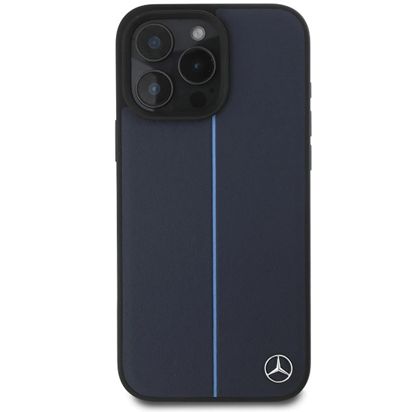 Mercedes MB Blue Line Leather MagSafe Case for iPhone 16 Pro Max - Navy Blueeng