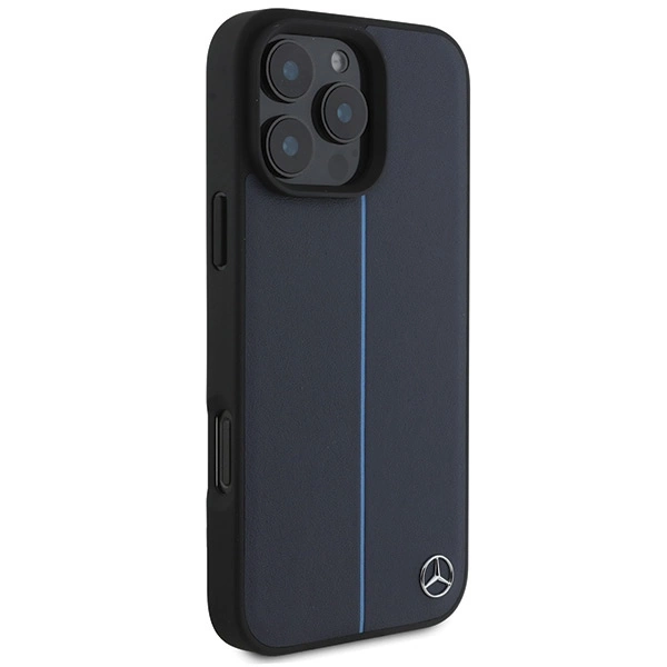 Mercedes MB Blue Line Leather MagSafe Case for iPhone 16 Pro Max - Navy Blueeng