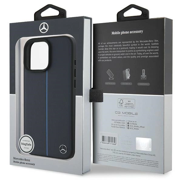 Mercedes MB Blue Line Leather MagSafe Case for iPhone 16 Pro Max - Navy Blueeng