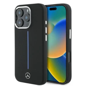 Mercedes Silicone Blue Stripe MagSafe Case for iPhone 16 Pro Max - Blackeng