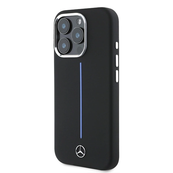 Mercedes Silicone Blue Stripe MagSafe Case for iPhone 16 Pro Max - Blackeng