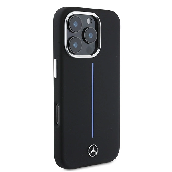 Mercedes Silicone Blue Stripe MagSafe Case for iPhone 16 Pro Max - Blackeng