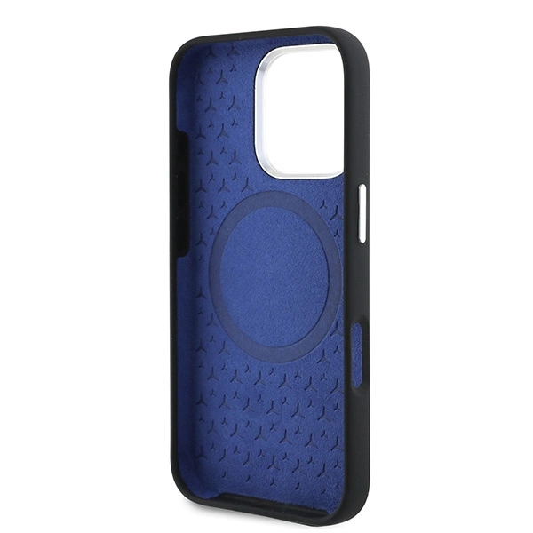 Mercedes Silicone Blue Stripe MagSafe Case for iPhone 16 Pro Max - Blackeng